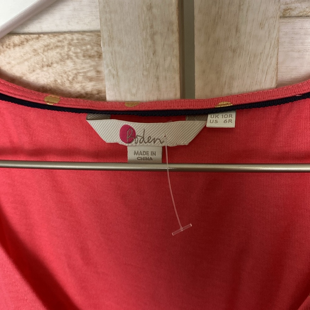 Boden Melinda Coral Gold Polka Stamped Jersey Knit Dress Size 6 - Picture 2 of 9